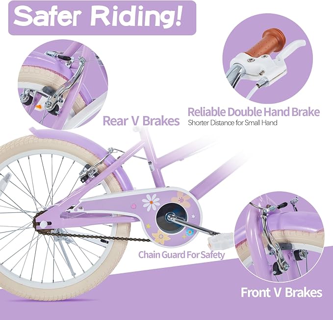 JMMD Girls Bike for 4-12 Years Old Kids, 12 14 16 18 20 24 Kids Bike with Training Wheels, Basket and Doll Seat, Toddler Girls Bicycles with Handbrake & Kickstand, Multiple Colors