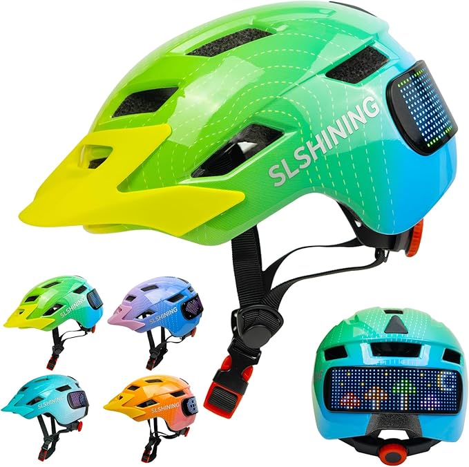 Kids Bike Helmet for Boys Girls: Helmets for Children and Adolescents 5-14 Years Old，64-Pattern LED Light Adjustable Kid Helmet Multi-Sport Protection