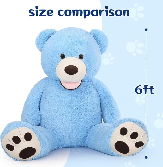 MorisMos Giant Teddy Bear Plush 6ft, Life Size Huge Blue Teddy Bears for Girlfriend, 6 Foot Large Big Stuffed Animal Gifts Lover on Valentines, Anniversary, Birthday