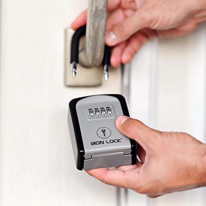 Iron Lock® Portable Key Lock Box with Removable U-Shackle Indoor Outdoor Waterproof 4 Digit Combination Resettable Code with A B Switch Key Lockbox for Outside Spare Keys for Realtors (Small, Grey)
