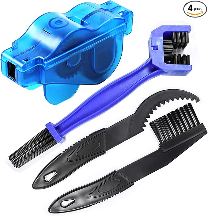 Bike Chain Cleaner, Bike Cleaning Kit, Chain Cleaner for Cycling, Suitable for Mountain Bike, Road Bike, BMX, Bicycle Cleaning Brush Tool for Drivetrain, Gear, Cassette, Sprockets, 4 Piece Set
