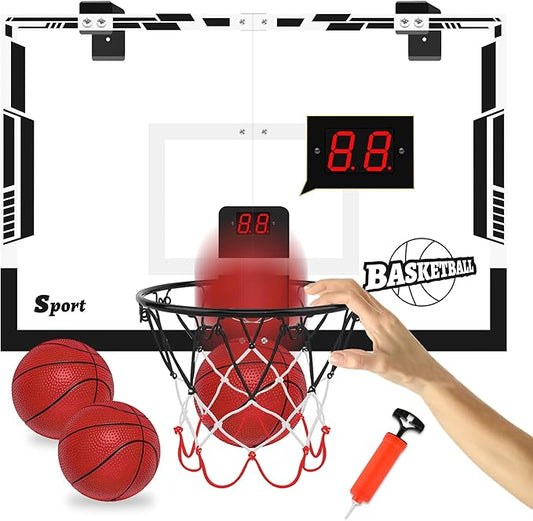 Large Basketball Hoop Indoor, 24" x 16" Mini Basketball Hoop for Kids, Over The Door Basketball Hoop with Scoreboard, Balls & Pump, Sport Toys for Teens Adults Boys Girls Office Bedroom