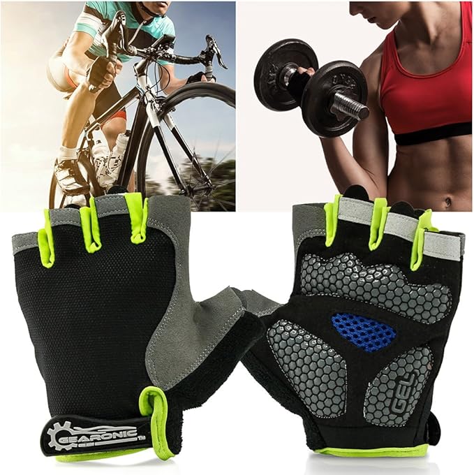GEARONIC Mens Cycling Gloves, Fingerless Mountain Bike Gloves for Men, Breathable MTB bicycle gloves, Gel Padded Road biking gloves, Anti-slip Road Motorcycle Gloves for Men/Women, Half Finger Guantes