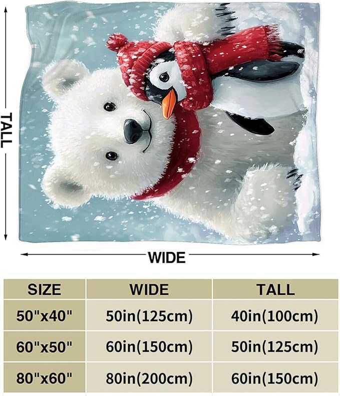 Polar Bear Blanket Penguin Throw Blankets for Girls Boys Women Men Gifts Plush Cozy Flannel Fleece Fuzzy Christmas Blanket for Bed Couch Sofa 80"X60"