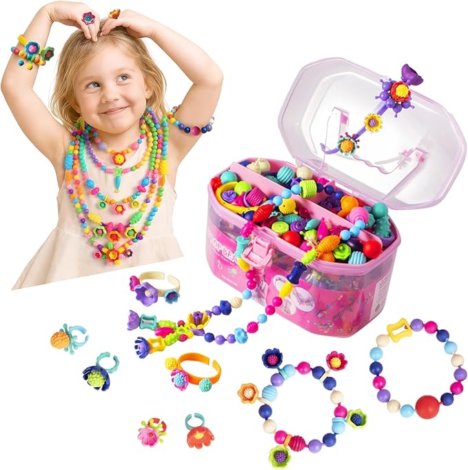 BIRANCO. Pop Beads, Jewelry Making Kit - Arts and Crafts for Girls 3-7 Years Old, Snap Beads Toys - Necklace, Bracelet, Ring Creative DIY Set - 520 pcs
