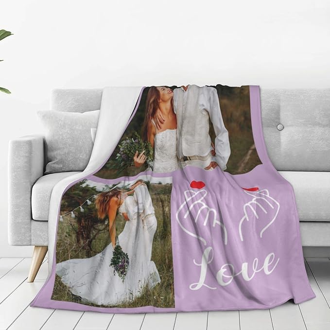 Custom Blanket with Photos, Personalized Blankets with Picture, I Love You Girlfriend Boyfriend Couples Gifts, for Birthday Christmas Women Men Adult Kids Mom Dad Wife Husband