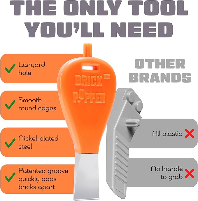 Brick Popper - Separator Tool - World's Fastest Brick Remover for Kids and Adults, Gifts for Ages 6 Year Old and up, Tools Stocking Stuffer (Orange)