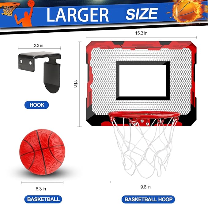 Indoor Mini Basketball Hoop Set, Upgrade Wall Mount Basketball Hoop for Wall Yard Outdoor, Over Door Room Hoops Game with 4 Balls Shatter Resistant Backboard -Complete Accessories Included