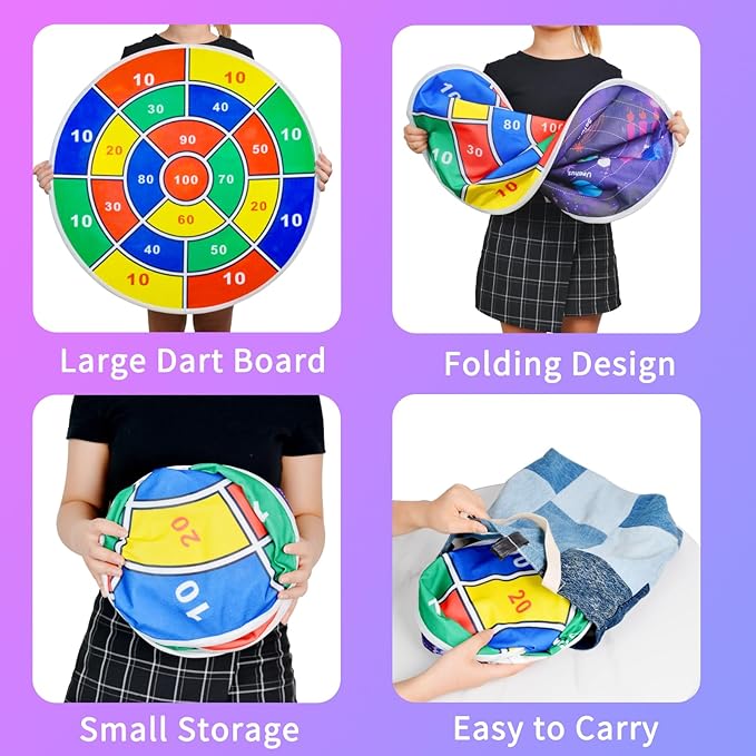 2 in 1 29" Large LED Dart Board for Kids 8-12 Games with LED Sticky Balls, Indoor & Outdoor Games for Kids 8-12, Board Games for Kids