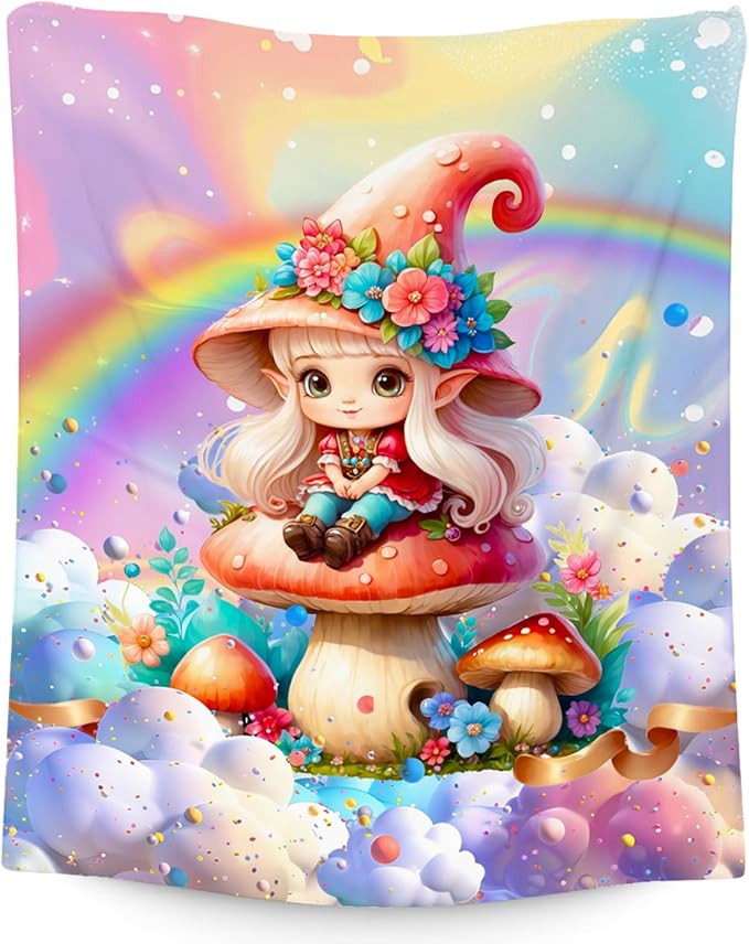 Girls Blankets Mushroom Gifts - 40x50 Inches Cozy Soft Flannel Throw for Couch, Bedroom