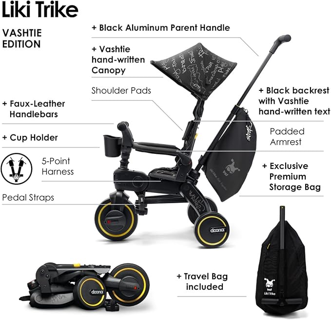 Doona Liki Trike, Vashtie - Limited Edition - 5-in-1 Compact, Foldable Tricycle - Suitable for Toddlers 10 to 36 Months
