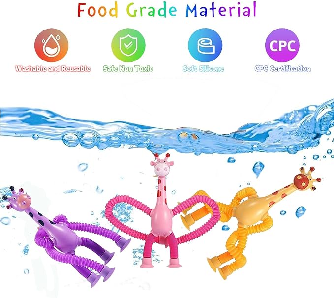 20 Pcs Giraffe Pop Tubes Sensory Toys — Telescopic Suction Cup Fidget Toys for Kids, Party Favors Christmas Stocking Stuffers Travel Toys ,Holiday Gifts Goodie Bag Fillers