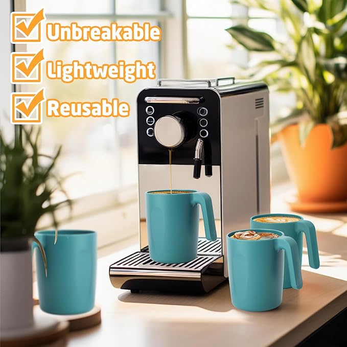 Coffee Mug 16 OZ, Wheat Straw Coffee Mugs Set of 6, Unbreakable Water Tumbler, Plastic Mugs with Handles, Microwave and Dishwasher Safe Camping Coffee Cups for RV, Outdoor Activities - Green