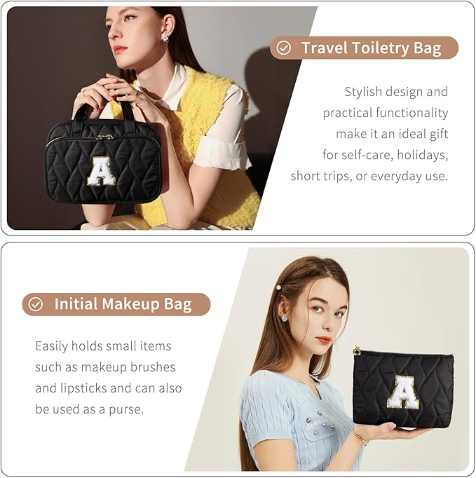 YOOLIFE Hanging Toiletry Bag for Women - Travel Toiletry Bag Makeup Bag, Portable Toiletries Cosmetic Bag, Airplane Travel Essentials Black - M