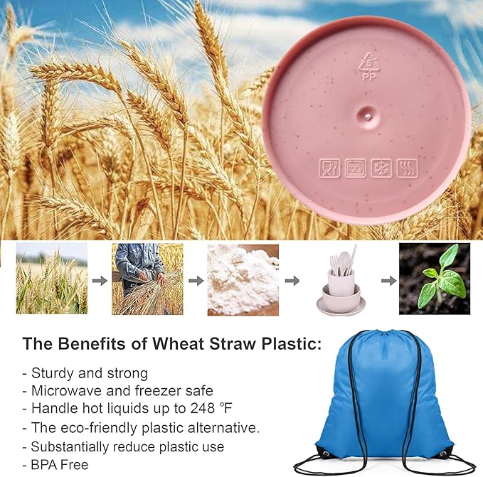 25 Pcs Wheat Straw Dinnerware Sets BPA Free Lightweight Bowl Reusable Dinner Plates Microwave Dishwasher Safe Cup Portable Spoon Knife Fork Dinnerware for Kids Aldult Home School Office Picnic Travel