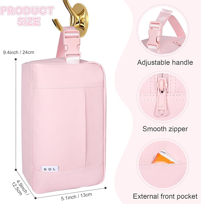 NOL Natural Organic Lifestyle Freezable Snack Bag, Leakproof Cooler Lunch Bag, Reusable, Zip Closure with Buckle Handle Nylon Waterproof Snack Box for Work Travel-Pink