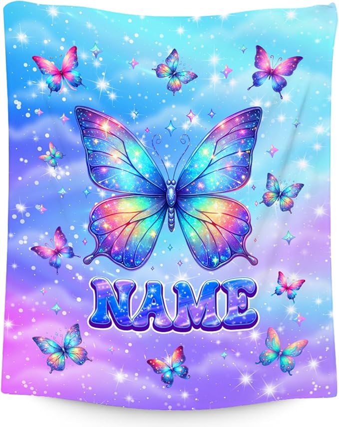 Custom Kids Blanket - Butterfly Gifts for Girls - Soft Flannel Cute Throws for Office, Sofa Room Decor, 4 Size