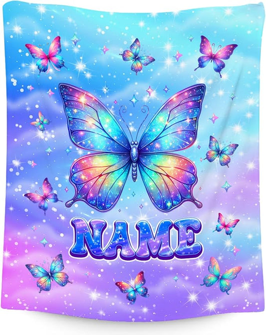 Custom Kids Blanket - Butterfly Gifts for Girls - Soft Flannel Cute Throws for Office, Sofa Room Decor, 4 Size