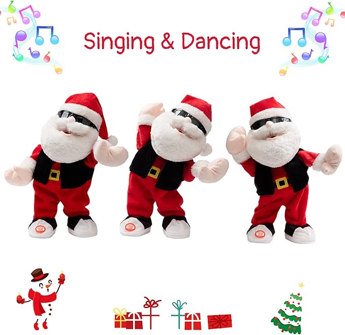 HollyHOME Animated Santa Claus Plush Christmas Singing Dancing Santa Claus Doll Xmas Musical Toy Gift for Kids 14 inch