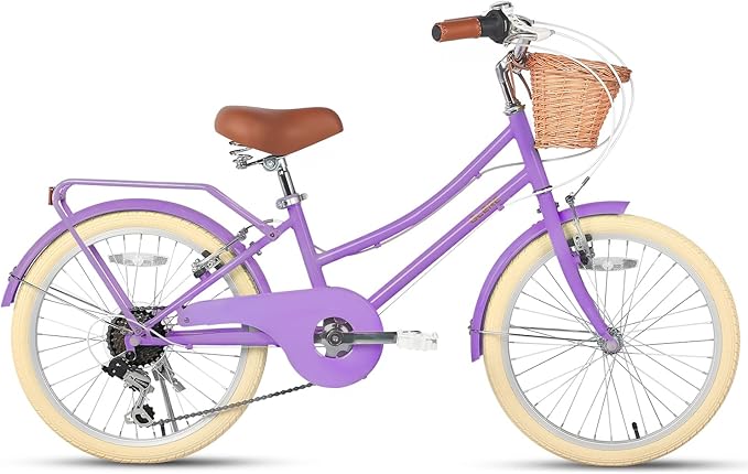 Glerc 20 24 26 Inch Beach Cruiser Bike, 6-Speed Hybrid City Bicycle for Girls Youth and Over 6 Years Old, Missy Bike with Wicker Basket & Lightweight, Multiple Colors