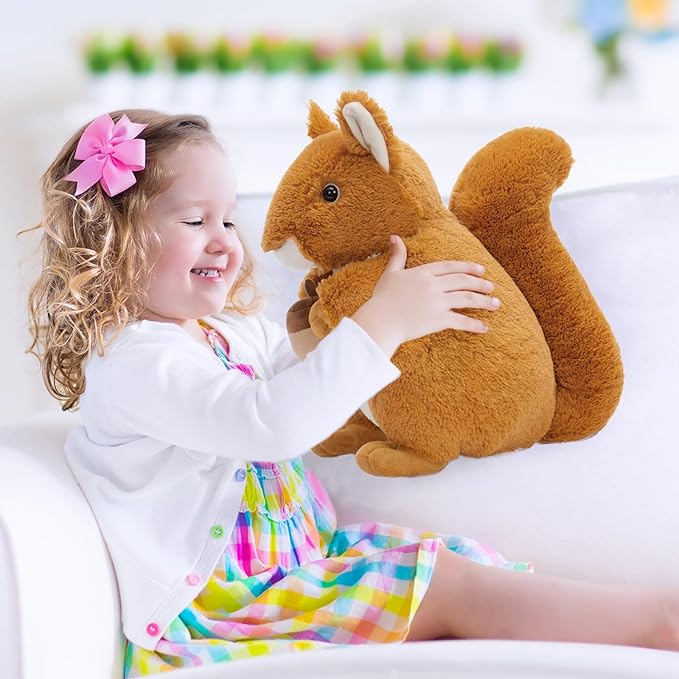 Tezituor 3Pcs Squrrile Stuffed Animal 14“, Cute Squirrel Plush Toy with Holding Mini Acorn, Plushie Gift for Kids