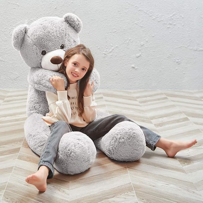 MorisMos Bow Tie Giant Teddy Bear, 55inch Large Big Teddy Bear Plush, Lifesize Stuffed Animals for Girlfriend, Boyfriend, Gray