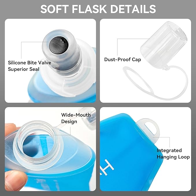 250ml Soft Flask Soft Water Bottle for Running, Hiking, Travelling, Cycling and Climbing - 2Pcs Blue