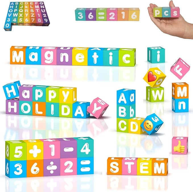 Portable Magnetic Letters Blocks Magnetic Alphabet & Numbers Montessori Learning Toys for Kids Educational Construction Travel Toys for Boys Girls 216 in 36 pcs