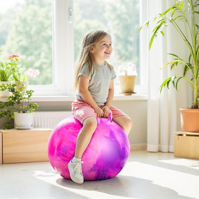 EVERICH TOY Hopper Ball for Kids 7-12, 20In Hoppity Hop Ball, Pink Purple Clouds Sit On Bouncy Balls with Handle, Indoor Outdoor Jumping Hopping Toys for Boys & Girls Gifts with Pump