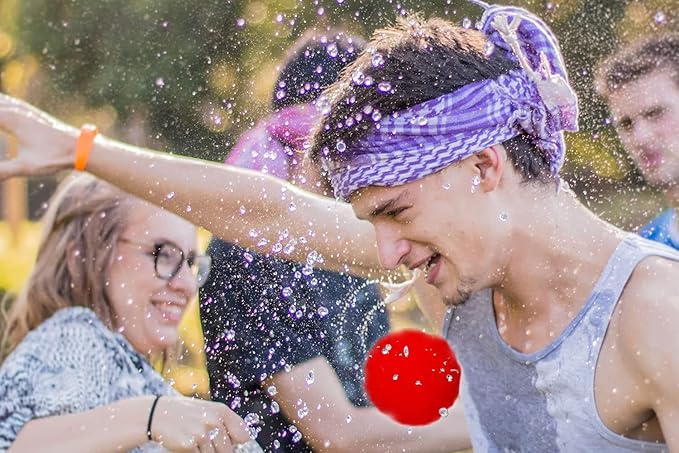 Mega Water Balls Instant Water Fight Kit - 42 Reusable Water Balloon XL 3" Splash Soaker Bombs w/Collapsing 10L Bucket & Mesh Bag | Outdoor Water Toys Game Activity for Summer Yard, Pool, Lawn, Beach