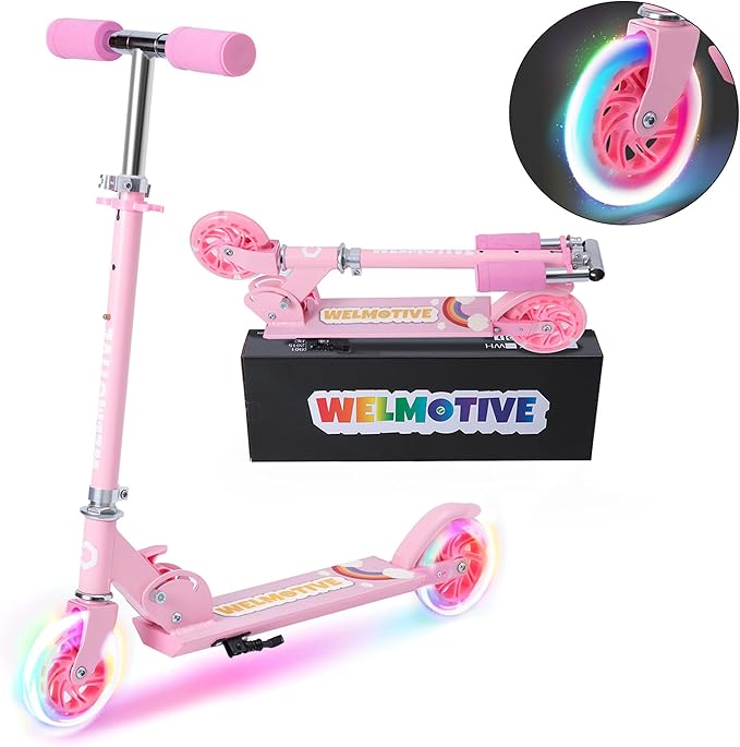 Kick Scooter for 3+Years Old Boys & Girls Lightweight, Foldable, Aluminum Frame, and Adjustable Handlebars, Rear Brake, and Flashing Light up Wheels