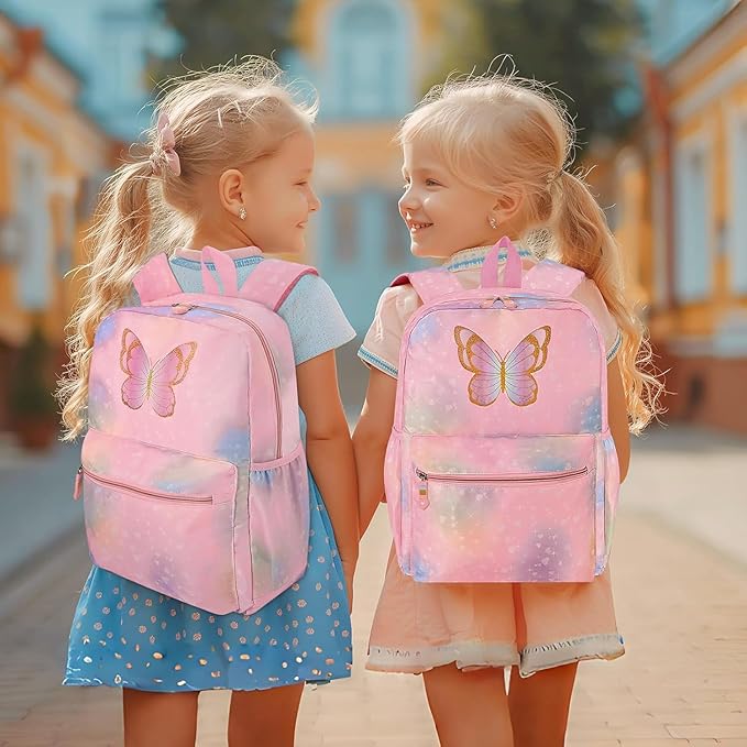 Cokouchyi 3 Pcs Kids Backpack Set with Lunch Box & Pencil Case, Lightweight Preschool Backpack for Girls Age 3-8, Kids Book bag Elementary, Butterfly