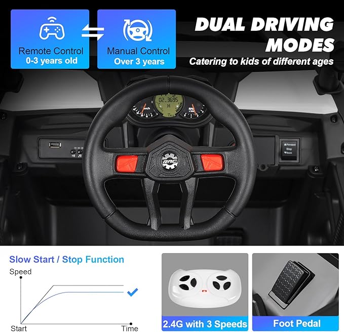 4WD Ride On Car, JOYLDIAS12V Battery Powered Electric Off-Road UTV for Kids, 4X4 Electric Vehicle with 4 Powerful Engines, 2.4G Remote Control, Music, Bluetooth, LED Lights for Boys and Girls, White