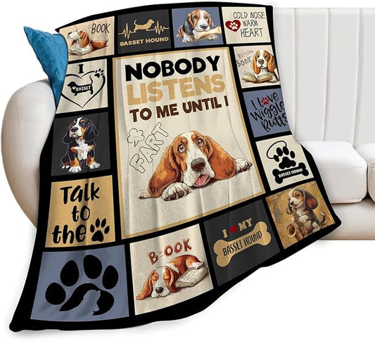 Basset Hound Blanket Fleece Soft Warm Plush Cute Dog Throw Blanket Lightweight Plush Fuzzy Cozy Dogs Animal Blankets Gift for Girls Boys Kids Adult Suitable for Couch Sofa Bed 60"X50"