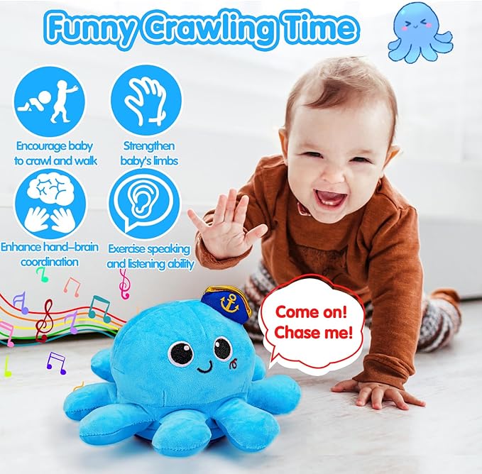 Tsomtto Baby Toys 6-12 Months Musical Plush Octopus Crawling & Walking Toys Light up Voice Control Dancing Infant Toys 0-6 7 8 9 10 12-18 Month 1 2 3 Year Old Boys Girls Tummy Time Baby