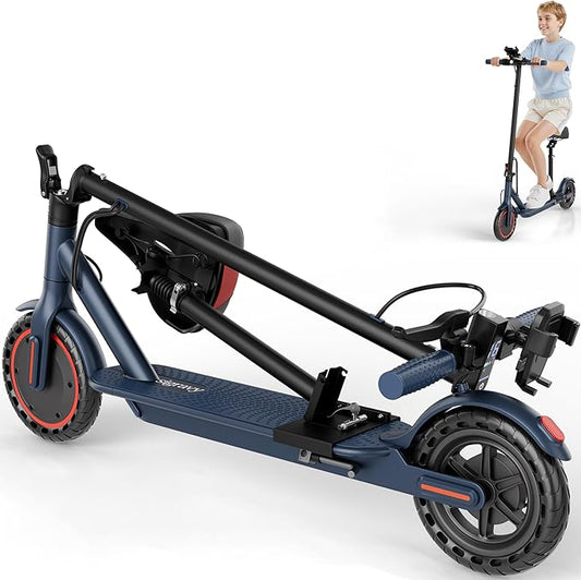 Electric Scooter, Folding E Scooter for Adults with Seat, 350W Motor, 8.5" Tire, 19MPH, 21Mile Long Range Lightweight Teens Commuting Sit Down Escooter with App, Bluetooth, Dual Brake (Seat Optional)