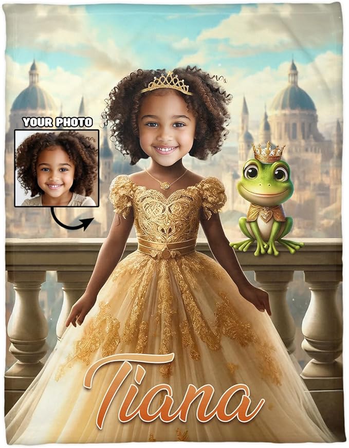 Zocoshi Personalized Baby Blankets Princess and Frog for Girl, Personalized Baby Gifts with Name, Customized Baby Blanket, Newborn Boy Gift, Soft Fleece (Princess and Frog)