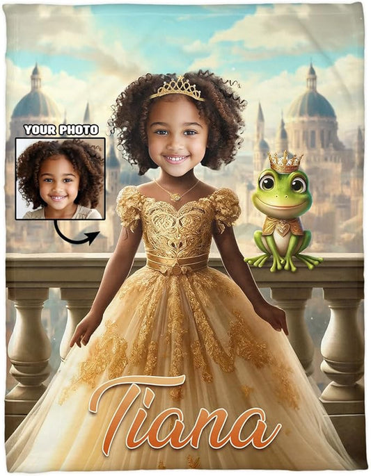 Zocoshi Personalized Baby Blankets Princess and Frog for Girl, Personalized Baby Gifts with Name, Customized Baby Blanket, Newborn Boy Gift, Soft Fleece (Princess and Frog)