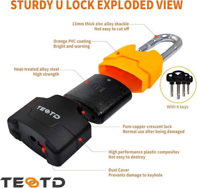 Heavy Duty Anti-Theft Chain Lock - 8.2ft/250cm Long, 10mm Thick, 4 Keys for Containers, Trailers, ATV