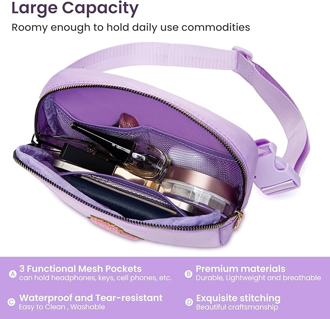 Christmas Gifts for Girls, Small Fanny Pack for Girl Kids Teen, Crossbody Bag for Trendy Everywhere Belt Bag, Fashion Monogrammed Crossbody Waist Packs Travel Necessities (Purple, X)