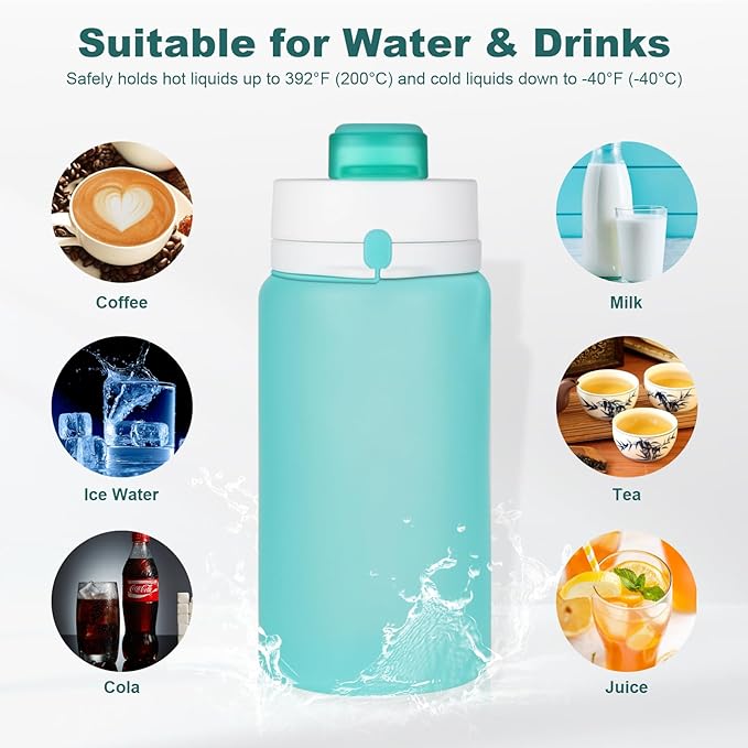 PLTCAT Collapsible Foldable BPA Free Reusable Lightweight Leak-Proof Travel Silicone Water Bottle for Travel, Gym, Hiking, Office, Camping