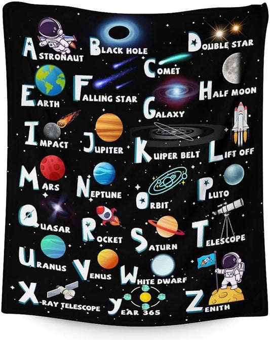 Planet Blanket Gifts - 60x50 Inches Cute Planets Throw Blanket for Kids, Boys & Men - Dark Blue Soft Fuzzy Blankets for Bed, Couch & Travel