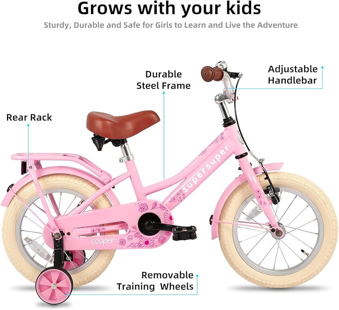 JOYSTAR Girls Bike for 2-12 Years Old Toddlers and Kids, 12" 14" 16" 18“ Retro Style Kids Bike with Training Wheels, 20 Inch Children Bicycle with Kickstand