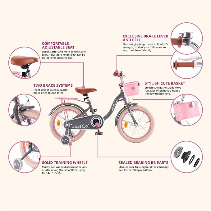 Royalbaby Princess Girls Kids Bike 12 14 16 18 20 Inch Children Bicycle with Basket for Age 3-12 Years