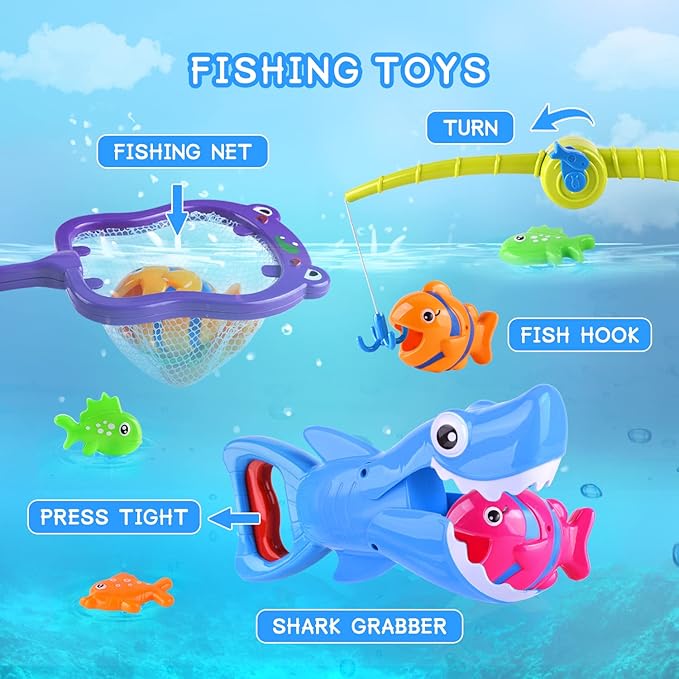 Bath Toys for Kids Shark Fishing Game Set for Toddlers Non-Toxic Bathtub & Pool Toys for Ages 3-8 Fun Swimming Shark Grabber Water Table Mold-Free Bath Time Toys for Boys & Girls