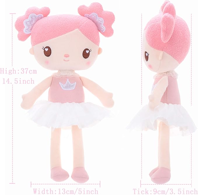 Gloveleya Baby Girl Gifts Rag Doll Soft Plush Candy Girl Pink 15" with Gift Bag