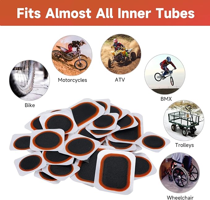 30PCS Bike Inner Tire Patch Repair Kit - with 24 Vulcanizing Patches, 2 Super Bike Tire Levers, 6 Glueless Patches and Portable Storage Box - for Bicycle, BMX, Motorcycle, and Inflatable Rubber.