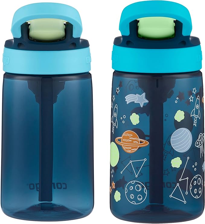 Contigo Kids Water Bottle with Redesigned AUTOSPOUT Straw 14oz. 2 Pack Blueberry and Blue Raspberry & Blueberry and Blue Raspberry with Cosmos