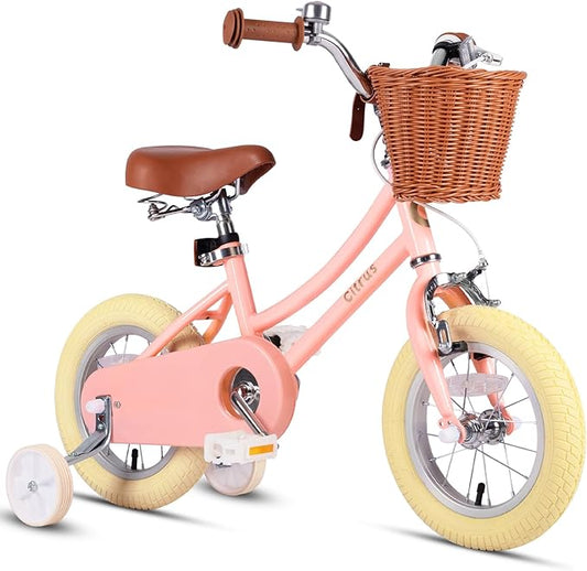 Girls Bike for Age 2-12 Years Old Kids Toddlers 12 14 16 18 20 Inches Retro Bicycles with Training Wheels Basket Bell Ring, Multiple Colors