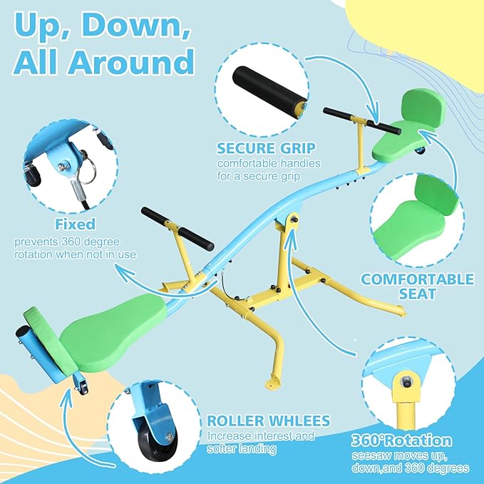 360° Rotating Seesaw Teeter Totter for Kids with backrest Indoor and Outdoor Playground Equipment for Backyard